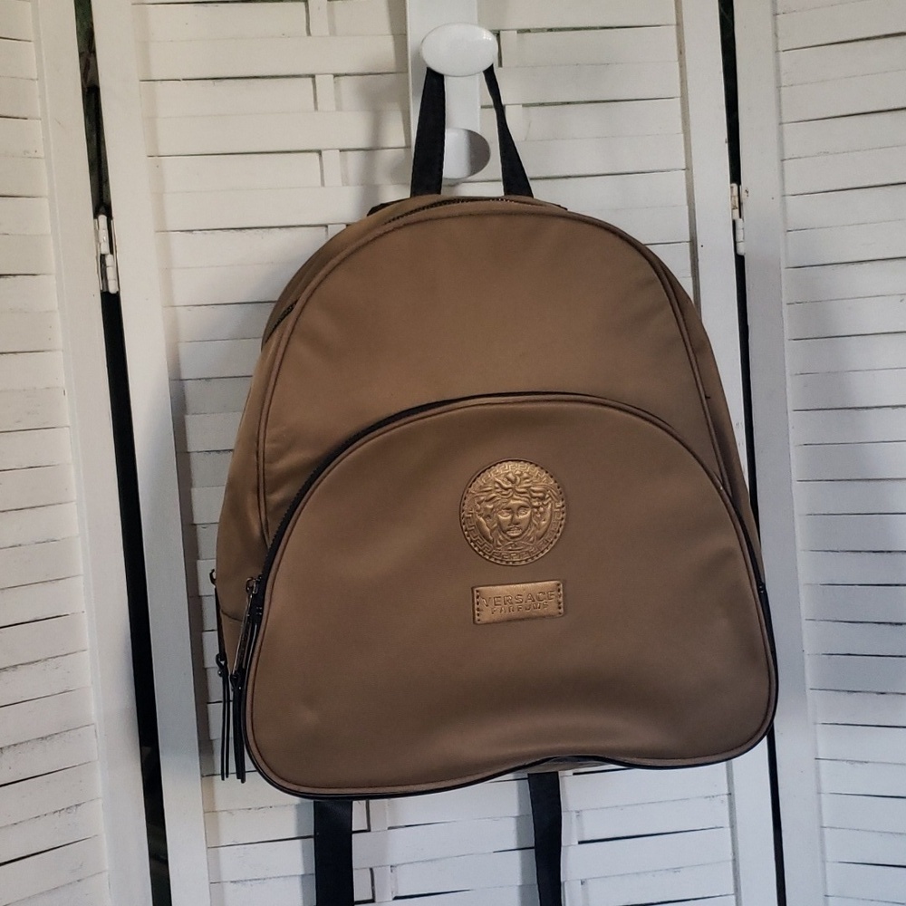 Versace Brown Gold Nylon Unisex Backpack